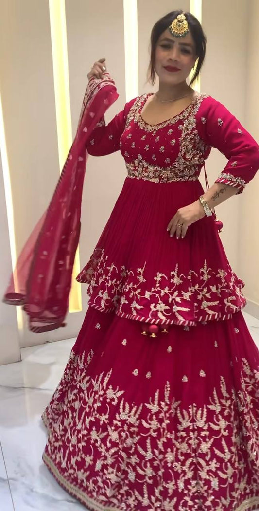 Gorgeous Red Georgette Embroidery Work Lehenga Choli