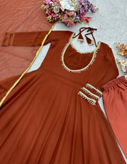 Alluring Brown Georgette with Moti Work Gown Alluring Brown Georgette with Moti Work Gown