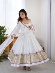 Gorgeous White Georgette Embroidery Work Gown Gorgeous White Georgette Embroidery Work Gown