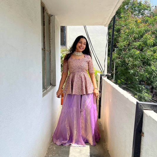 Stylish Lavender Color Crunchy Silk Embroidery Lehenga
