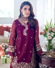 Gorgeous Maroon Crepe Embroidery Palazzo Suit Gorgeous Maroon Crepe Embroidery Palazzo Suit