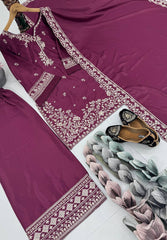 Gorgeous Maroon Crepe Embroidery Palazzo Suit Gorgeous Maroon Crepe Embroidery Palazzo Suit