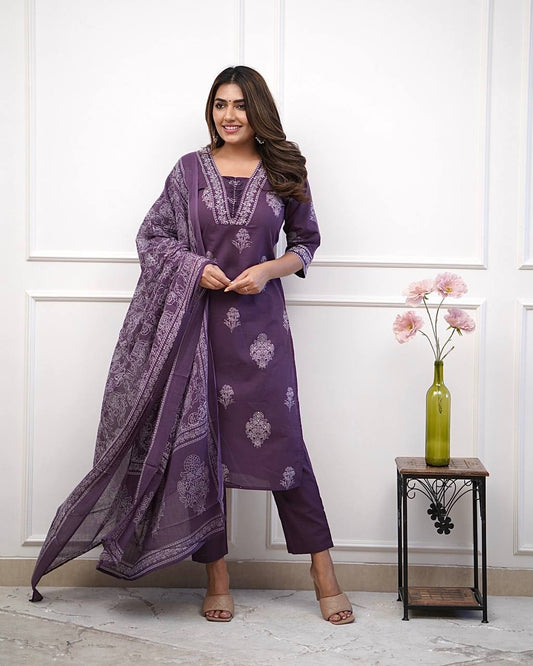 Designer Purple Muslin Digital Print Straight Salwar Suit
