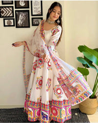 Precious White Satin Silk Mirror Work Gown Precious White Satin Silk Mirror Work Gown