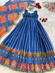 Exclusive Blue Organza Digital Work Gown Exclusive Blue Organza Digital Work Gown