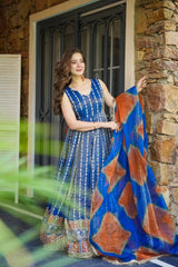 Exclusive Blue Organza Digital Work Gown Exclusive Blue Organza Digital Work Gown