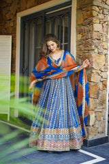 Exclusive Blue Organza Digital Work Gown Exclusive Blue Organza Digital Work Gown