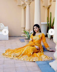 Lovely Yellow Georgette Sequence Work Designer Gown Lovely Yellow Georgette Sequence Work Designer Gown