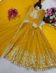 Lovely Yellow Georgette Sequence Work Designer Gown Lovely Yellow Georgette Sequence Work Designer Gown
