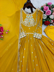 Lovely Yellow Georgette Sequence Work Designer Gown Lovely Yellow Georgette Sequence Work Designer Gown
