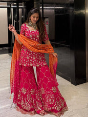 Admiring Red Georgette Sequence Work Sharara Suit Admiring Red Georgette Sequence Work Sharara Suit