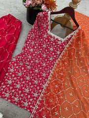 Admiring Red Georgette Sequence Work Sharara Suit Admiring Red Georgette Sequence Work Sharara Suit