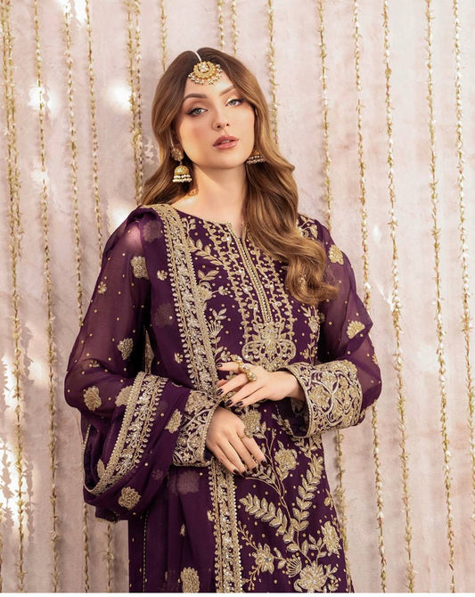 Exclusive Purple Fox Georgette Sequence Work Palazzo Suit
