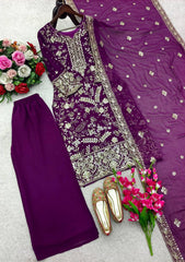 Exclusive Purple Fox Georgette Sequence Work Palazzo Suit Exclusive Purple Fox Georgette Sequence Work Palazzo Suit