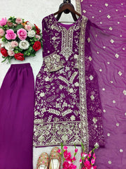 Exclusive Purple Fox Georgette Sequence Work Palazzo Suit Exclusive Purple Fox Georgette Sequence Work Palazzo Suit