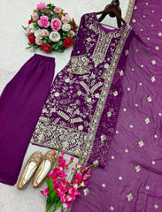 Exclusive Purple Fox Georgette Sequence Work Palazzo Suit Exclusive Purple Fox Georgette Sequence Work Palazzo Suit