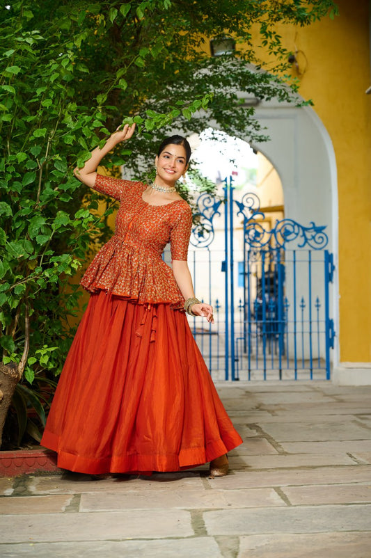 Ravishing Orange Fendy Embroidered Lehenga