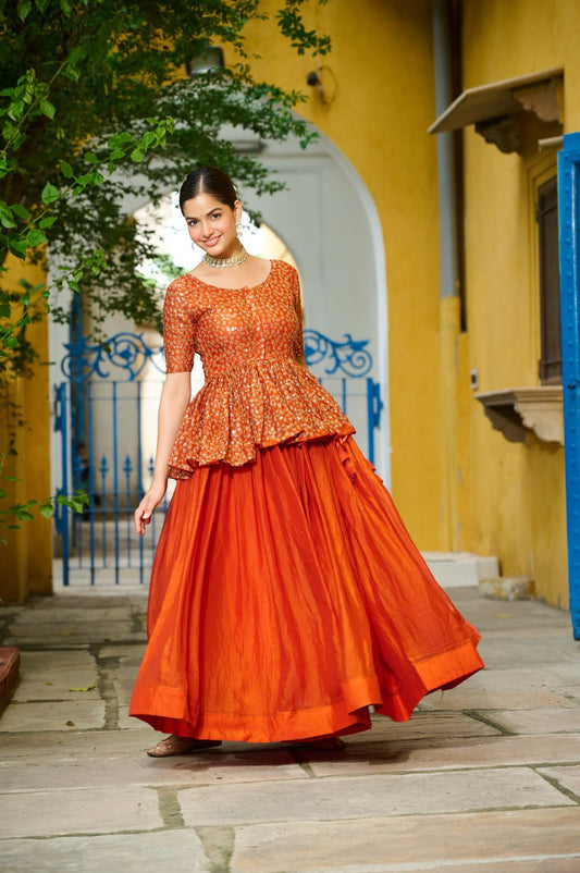 Ravishing Orange Fendy Embroidered Lehenga