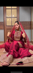 Alluring Red Silk with Sequence Work Sharara Suit Alluring Red Silk with Sequence Work Sharara Suit