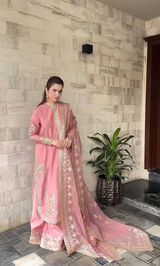 Ravishing Light Pink Georgette Embroidery Palazzo Suit