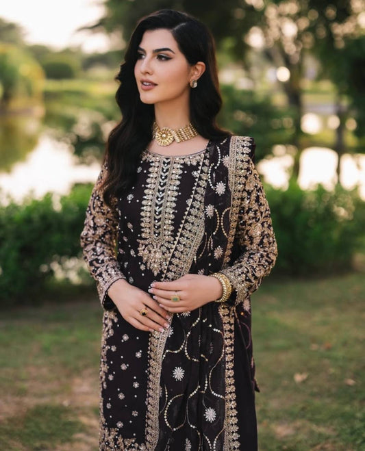 Ravishing Maroon Georgette Sequence Work Palazzo Suit