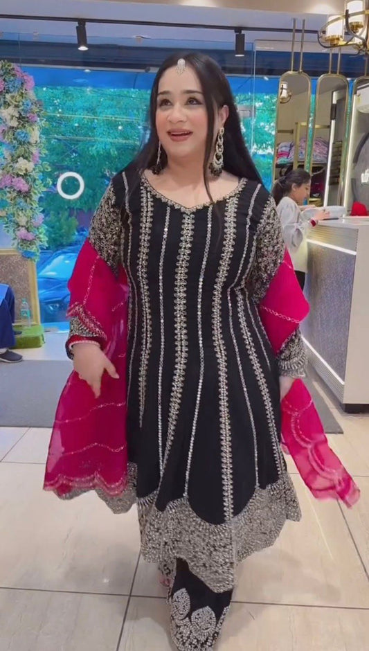 Stylish Black Georgette Sequence Work Anarkali Suit