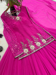 Gorgeous Pink Color Georgette Mirror Work Top With Lehenga Gorgeous Pink Color Georgette Mirror Work Top With Lehenga