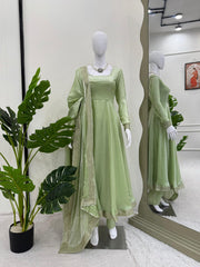 Glorious Pista Color Fendi Silk Thread Work Gown Glorious Pista Color Fendi Silk Thread Work Gown