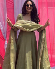 Glorious Pista Color Fendi Silk Thread Work Gown Glorious Pista Color Fendi Silk Thread Work Gown