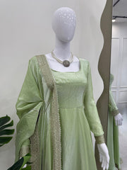 Glorious Pista Color Fendi Silk Thread Work Gown Glorious Pista Color Fendi Silk Thread Work Gown