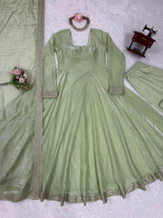 Glorious Pista Color Fendi Silk Thread Work Gown Glorious Pista Color Fendi Silk Thread Work Gown
