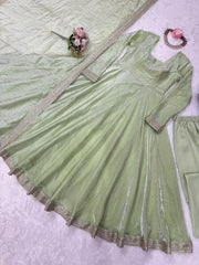 Glorious Pista Color Fendi Silk Thread Work Gown Glorious Pista Color Fendi Silk Thread Work Gown