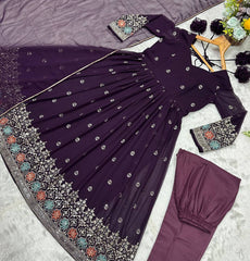 Stylish Purple Blooming Work Palazzo Suit Stylish Purple Blooming Work Palazzo Suit