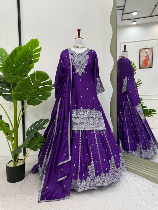 Admiring Purple Sequence Work Top With Lehenga