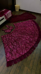 Designer Wine Velvet with Sequence Work Lehenga Choli Designer Wine Velvet with Sequence Work Lehenga Choli
