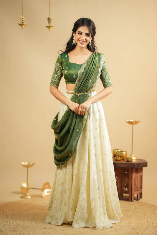 Gorgeous Green Color Zari Work Lehenga Choli