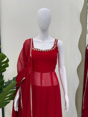 Ravishing Red Color Georgette Mirror Work Anarkali Suit Ravishing Red Color Georgette Mirror Work Anarkali Suit