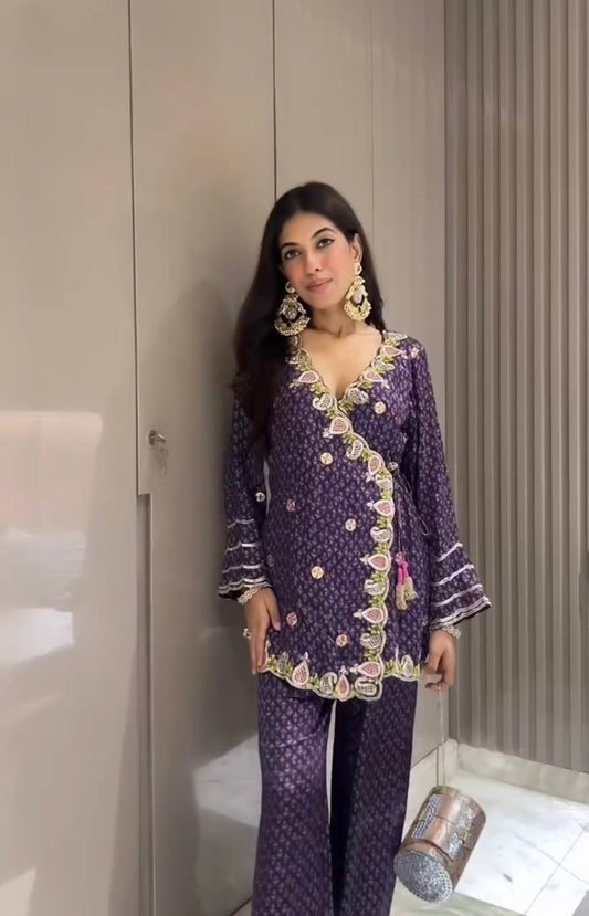 Designer Purple Color Embroidery Work Palazzo Suit