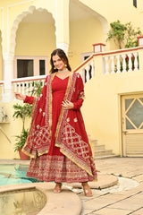 Lovely Red Color Embroidery Work Gown Lovely Red Color Embroidery Work Gown