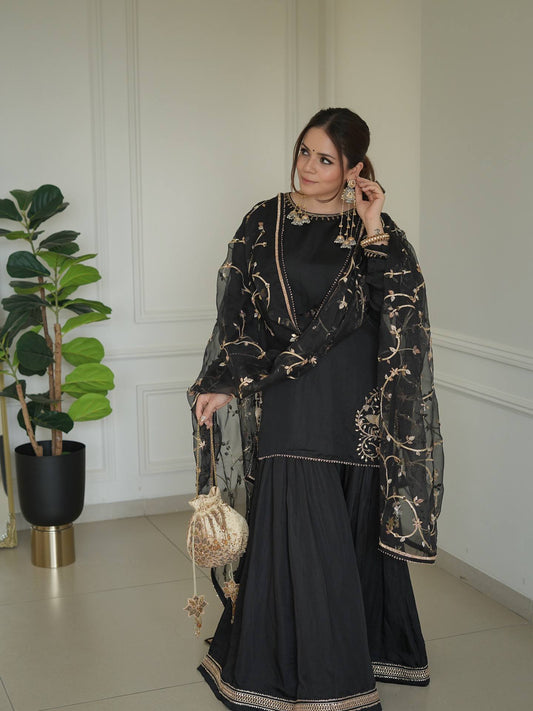 Innovative Black Color Sequence Work Sharara Suit