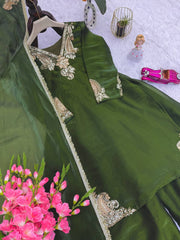 Glorious Green Color Embroidery Work Sharara Suit Glorious Green Color Embroidery Work Sharara Suit