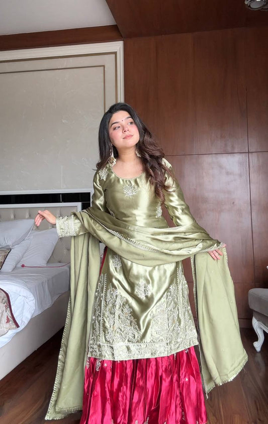 Gorgeous Green Color Sequence Work Sharara Suit