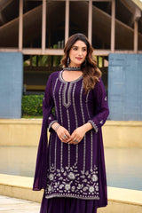 Trendy Purple Embroidery Work Georgette Sharara Suit Trendy Purple Embroidery Work Georgette Sharara Suit