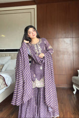 Ravishing Purple Color Embroidery Work Sharara Suit Ravishing Purple Color Embroidery Work Sharara Suit