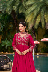 Designer Red Color Embroidery Work Gown Designer Red Color Embroidery Work Gown