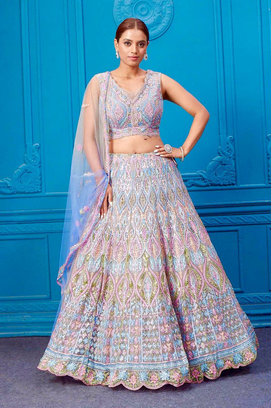 Admiring White Net Embroidery Work Lehenga Choli