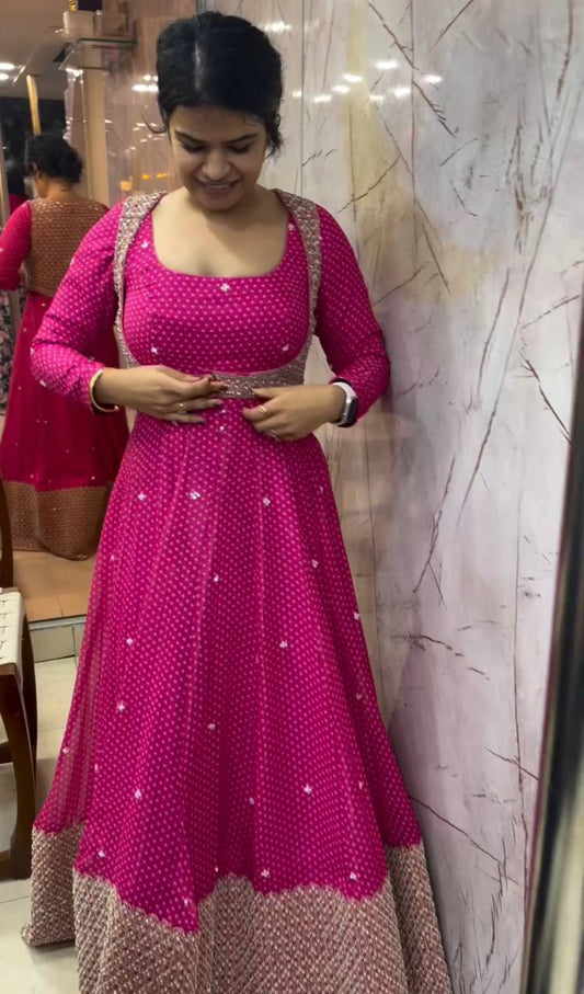 Wonderful Pink Heavy Embroidery Work Gown