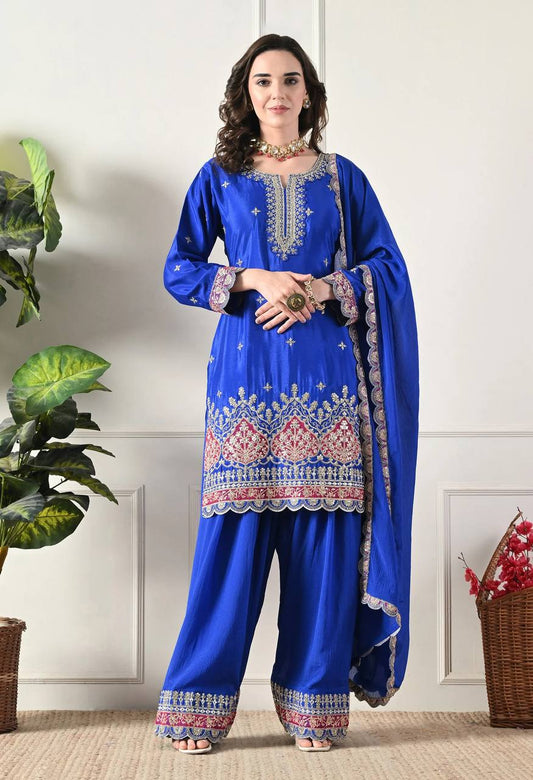 Superhit Blue color Sequence Work Palazzo Suit