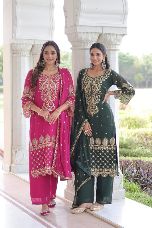 Festive Wear Blooming Embroidered Kurti Set