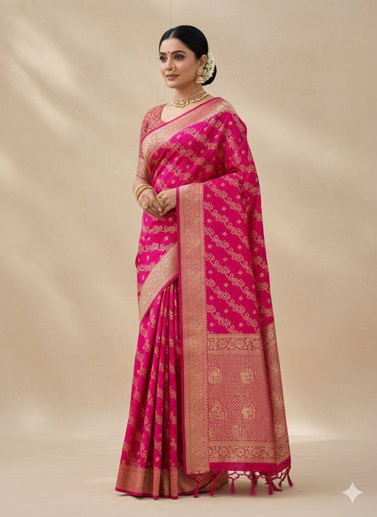Beautiful Pink Silk with Meenakari Work Saree